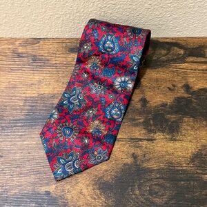 Men’s Christian Dior Monsieur Floral Red Blue 100% Printed Polyester Neck Tie
